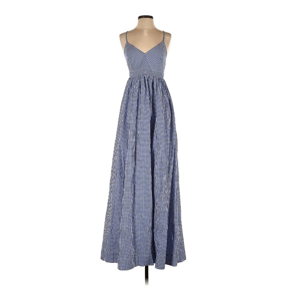 NWT J.Crew Long Spaghetti-Strap Maxi in White Blue Gingham Cotton Dress 6 - Picture 6 of 12